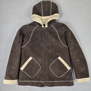 Patagonia Shearling Fleece Hoody Womens Large Brown Full Zip Coat‎ Jacket 27030